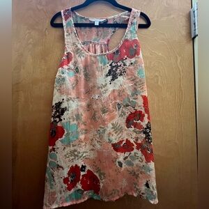 Charming Charlie pink multicolored Sleeveless Scoop racer back sheer tank.